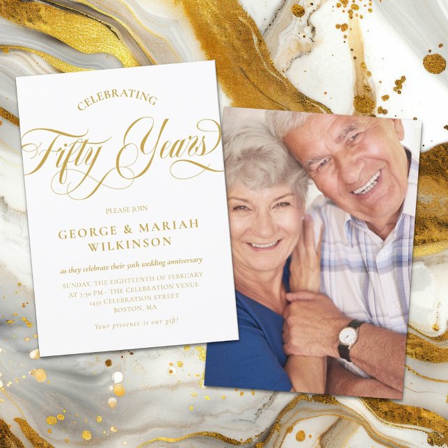 Elegant Swirly Script 50th Wedding Anniversary Invitation (Creator Uploaded)