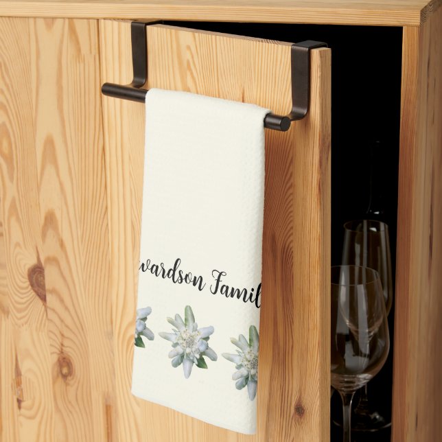 Elegant Swiss edelweiss flower monogram name Tea Towel (Thirds Fold)