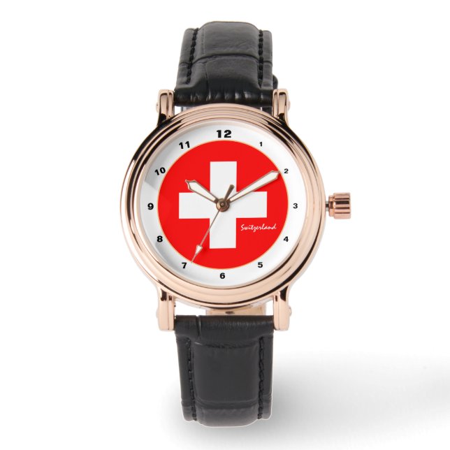 Elegant Swiss Flag & Switzerland fashion /design Watch (Front)