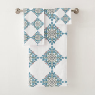 Elegant Symmetrical Floral Medallion Bath Towel Set
