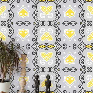 Elegant Symmetrical Yellow Grey Black Ornaments Wallpaper