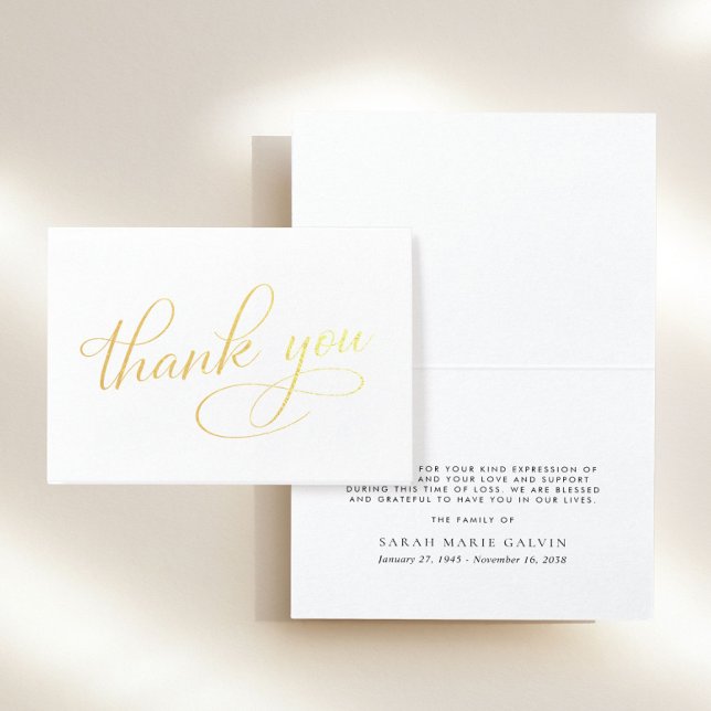 Elegant Sympathy Funeral Memorial Thank You Folded Foil Card (Creator Uploaded)