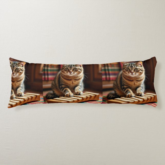Elegant Tabby Cat Music Moment – Body Pillow (Front)