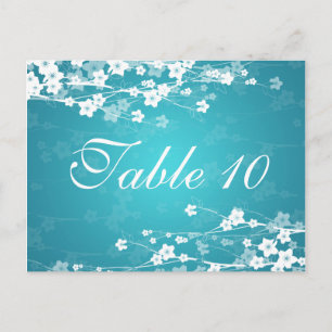 Elegant Table Number Cherry Blossom Blue Postcard