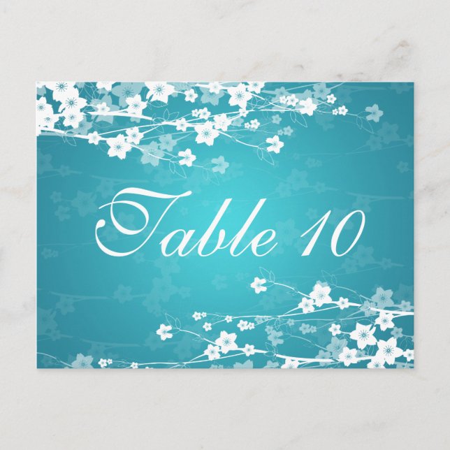 Elegant Table Number Cherry Blossom Blue Postcard (Front)