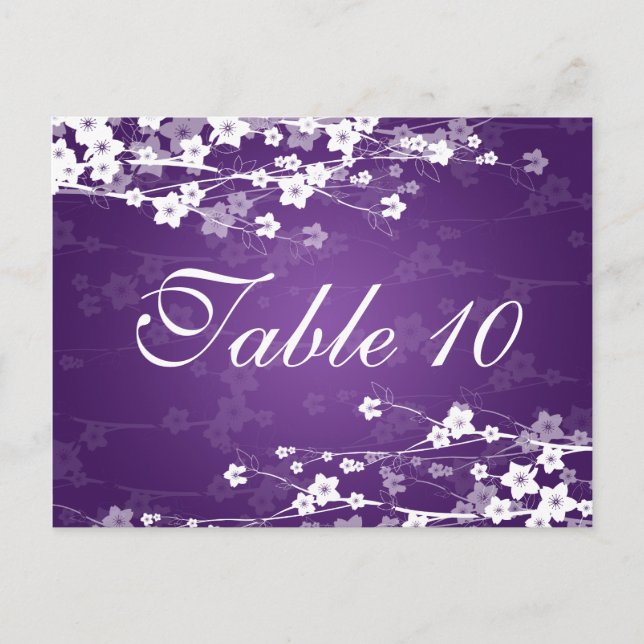 Elegant Table Number Cherry Blossom Purple Postcard (Front)