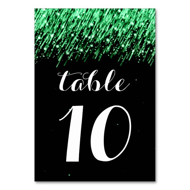 Elegant Table Number Falling Stars "Emerald Green" (Front)