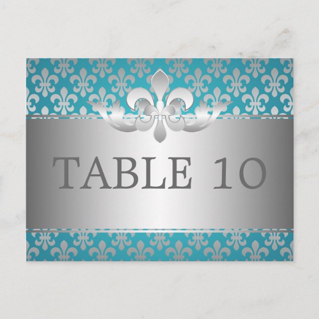Elegant Table Number Fleur De Lis Blue Postcard (Front)