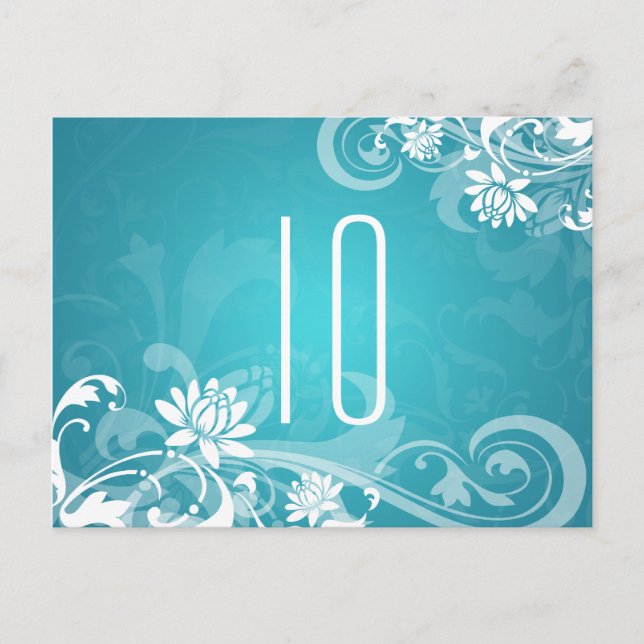 Elegant Table Number Floral Swirls Blue Postcard (Front)