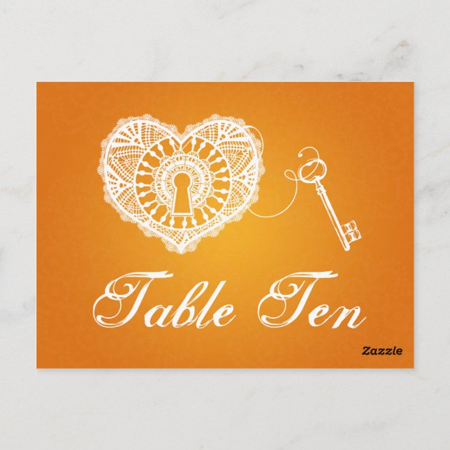 Elegant Table Number Key To My Heart Orange Postcard (Back)