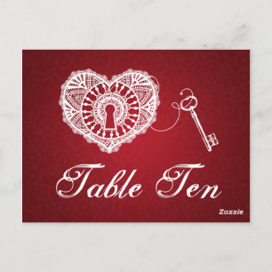 Elegant Table Number Key To My Heart Red Postcard
