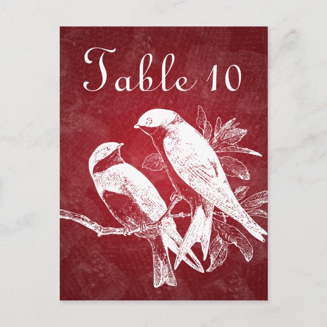 Elegant Table Number Love Birds Red Postcard (Front)