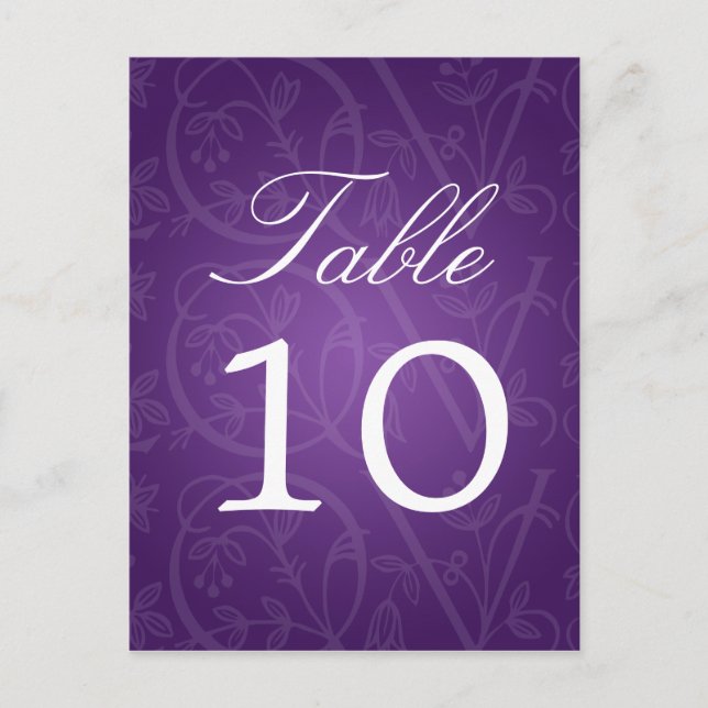 Elegant Table Number Love Flourish Purple Postcard (Front)