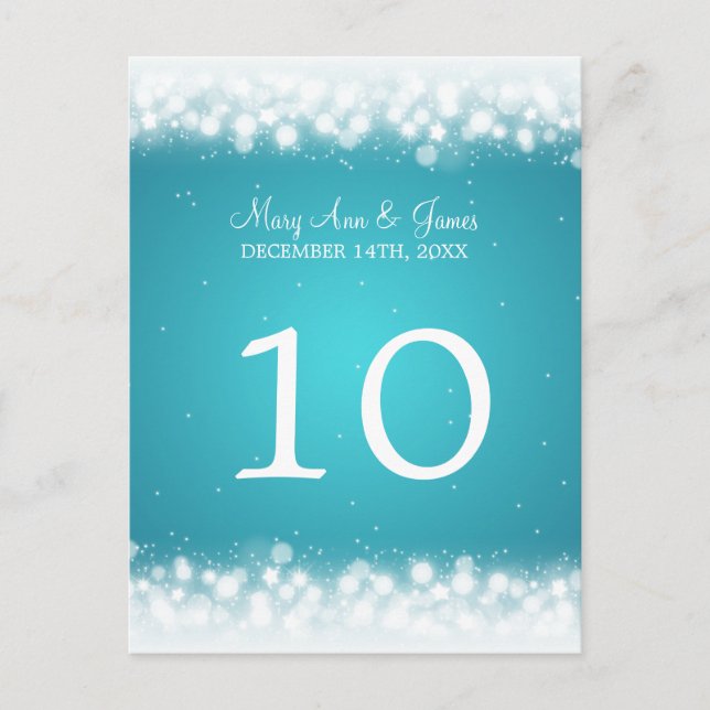 Elegant Table Number Magic Sparkle Turquoise Postcard (Front)