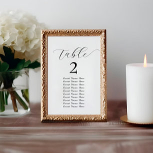 Elegant Table Number Names Black White Minimalist