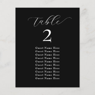 Elegant Table Number Names Black White Minimalist