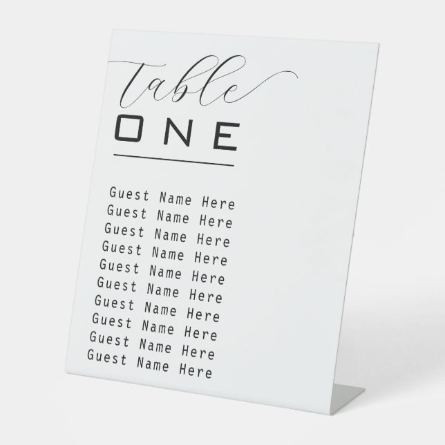 Elegant Table Number Names Black White Minimalist Pedestal Sign (Front)