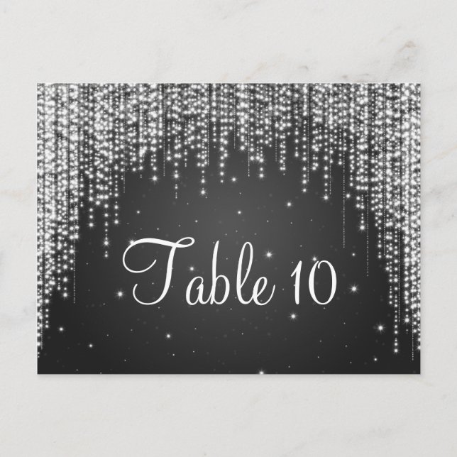 Elegant Table Number Night Dazzle Black Postcard (Front)