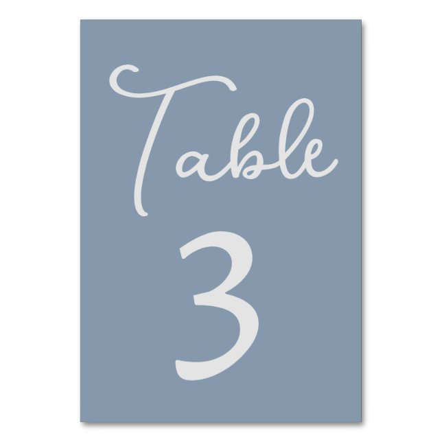 Elegant Table Number on Dusty Blue (Front)