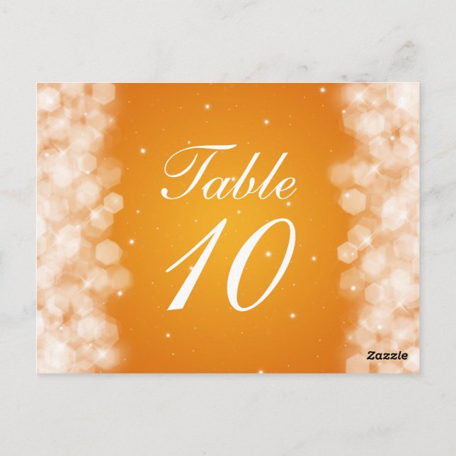 Elegant Table Number Party Sparkle Orange Postcard (Back)