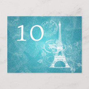 Elegant Table Number Romantic Paris Blue Postcard