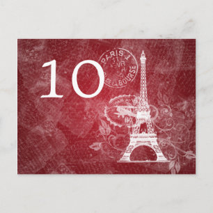 Elegant Table Number Romantic Paris Red Postcard