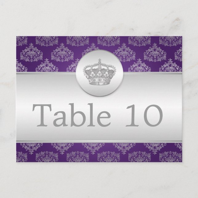 Elegant Table Number Royal Crown Purple Postcard (Front)