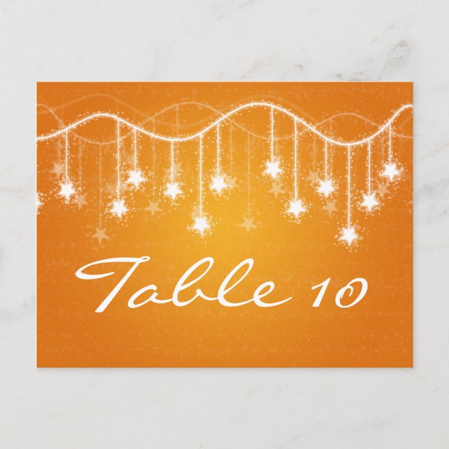 Elegant Table Number Shimmering Stars Orange Postcard (Front)