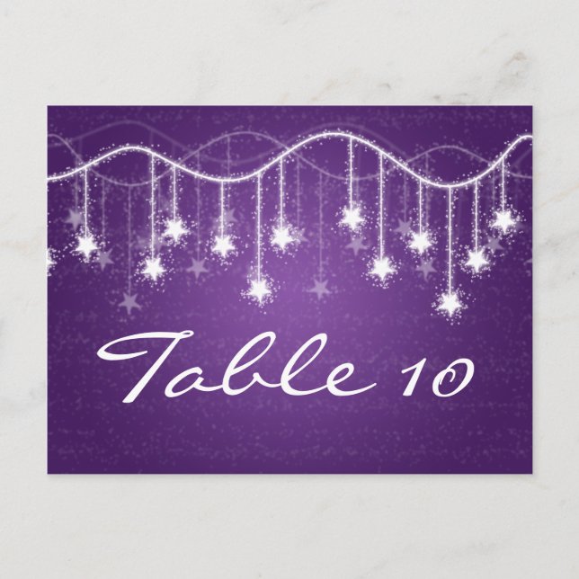 Elegant Table Number Shimmering Stars Purple Postcard (Front)