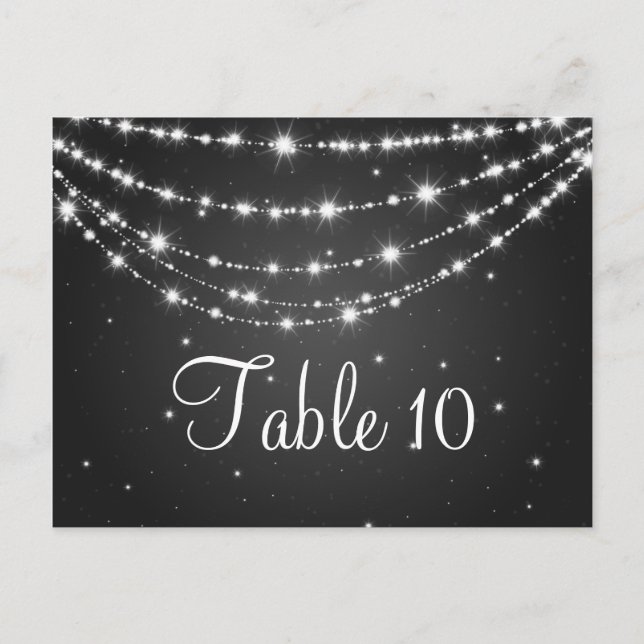 Elegant Table Number Sparkling Chain Black Postcard (Front)