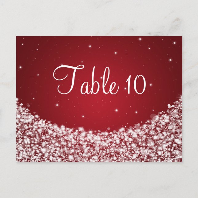 Elegant Table Number Star Sparkle Red Postcard (Front)