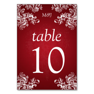 Elegant Table Number Vintage Swirls 2 Red