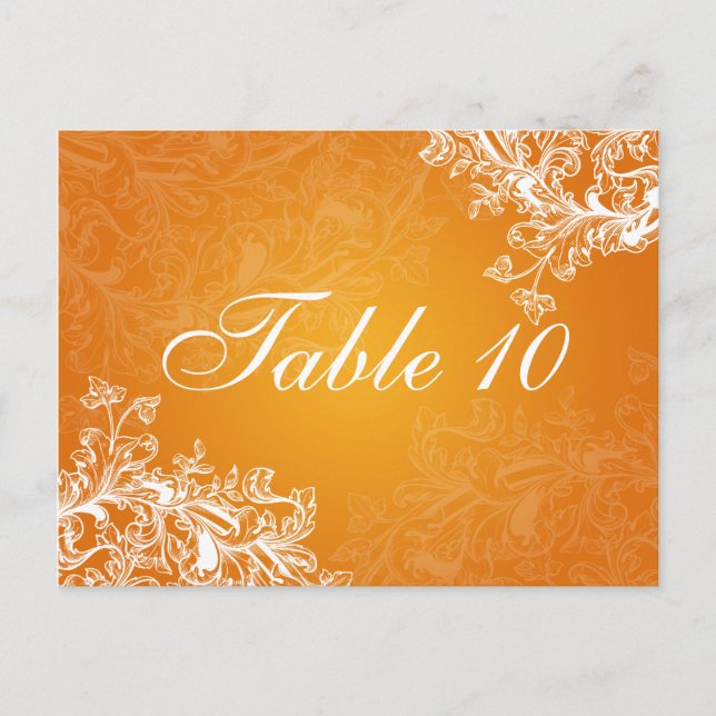 Elegant Table Number Vintage Swirls Orange Postcard (Front)