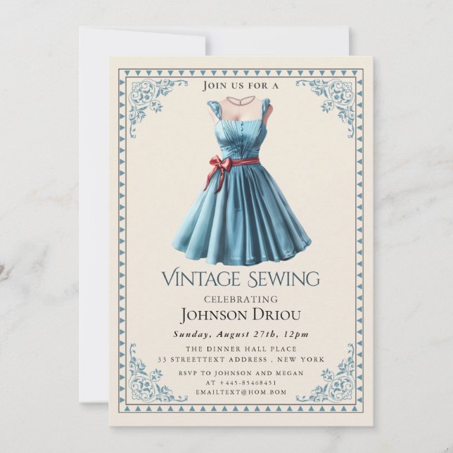 Elegant Tailor & Sewing Party Invitation (Front)