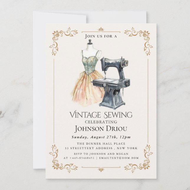 Elegant Tailor & Sewing Party Invitation (Front)