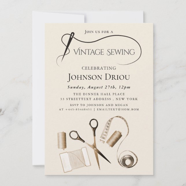 Elegant Tailor & Sewing Party Invitation (Front)