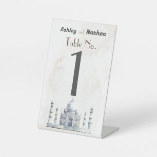 Elegant Taj Mahal Typology Watercolor Wedding Pedestal Sign