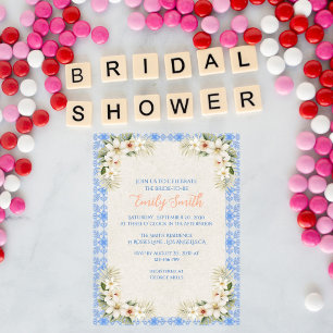 Elegant Talavera Blue Floral Bridal Shower Invitation