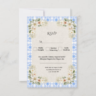 Elegant Talavera Blue Romantic Floral  RSVP Card