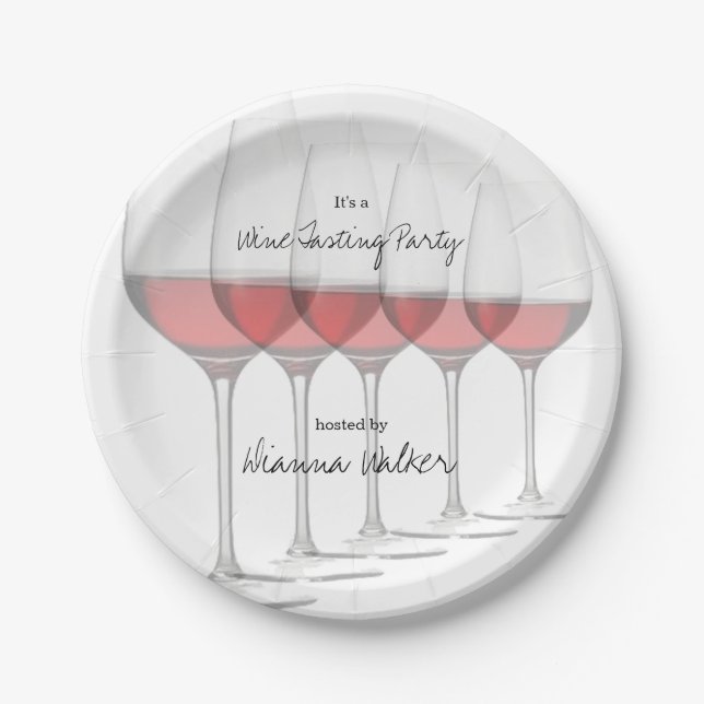 Elegant Tall Red Wine Glasses Paper Plate (Front)