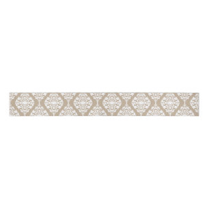 Elegant Tan And White Damask Pattern Grosgrain Ribbon