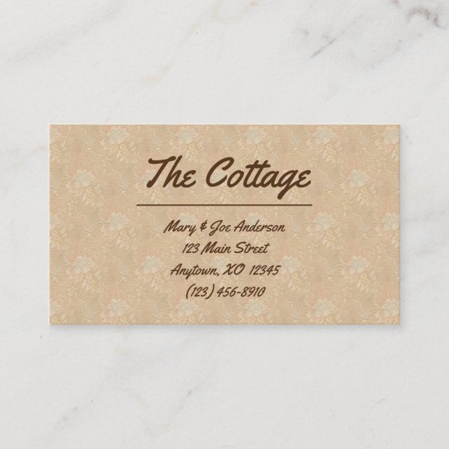 Elegant Tan & Beige Guest House Vacation Rental Business Card (Front)