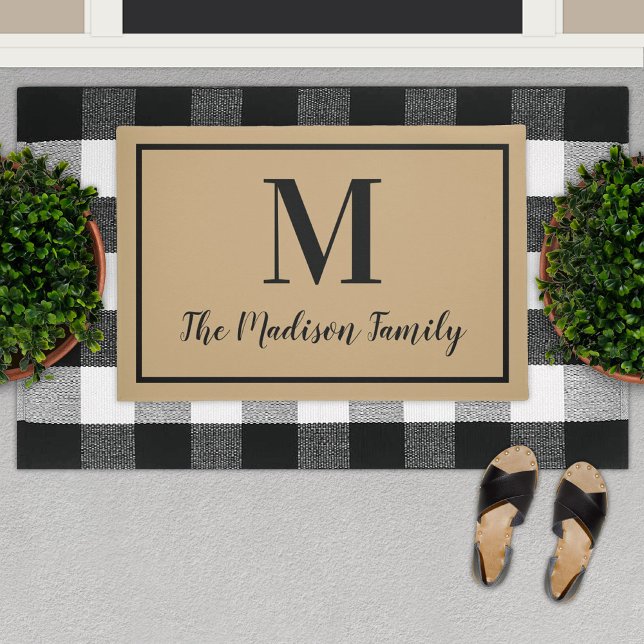 Elegant Tan Black Custom Monogram Initial Doormat (Creator Uploaded)