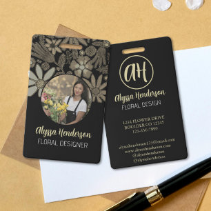 Elegant Tan & Black Floral Photo Logo Event ID Badge