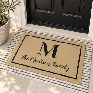 Elegant Tan Black Monogram Family Name Doormat