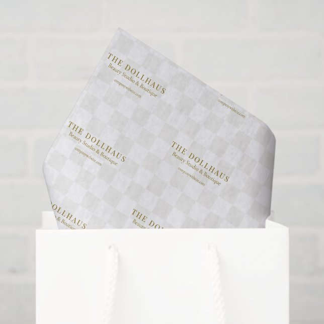 Elegant Tan Chequered Background Business Name Tissue Paper (Gift Bag)
