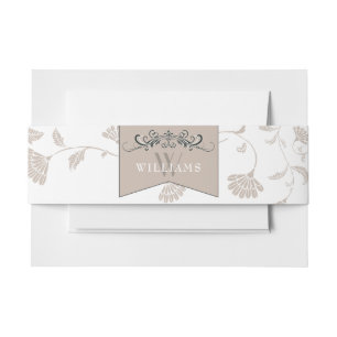 Elegant Tan Floral Vintage Library Wedding Invitation Belly Band