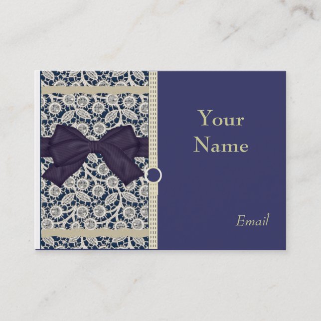 Elegant Tan Lace on Navy Business Cards (Front)