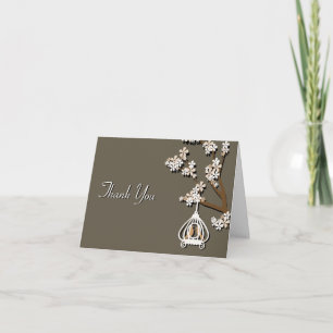 Elegant Tan Love Birds Wedding Thank You Card