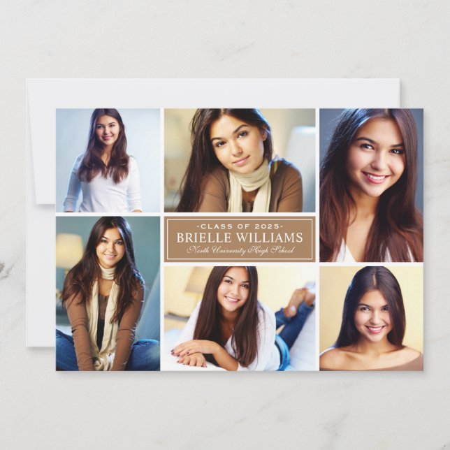 Elegant Tan Photo Collage Graduation Party Invitation (Front)
